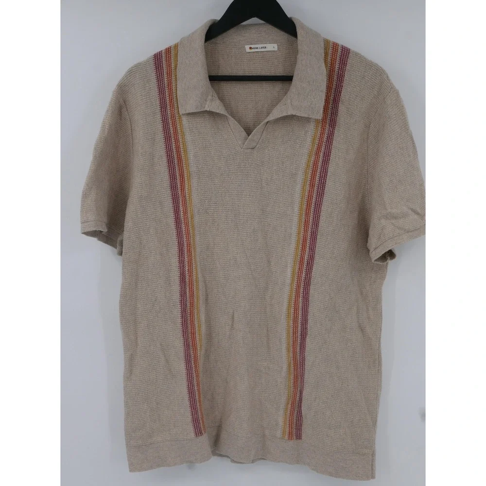 Marine Layer Sweater Polo Shirt Pullover Striped Cotton Johnny Collar Men's L